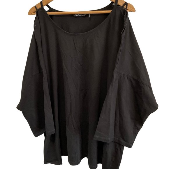 Black Tee w/ Crisscross Shoulder Detail - Picture 1 of 2